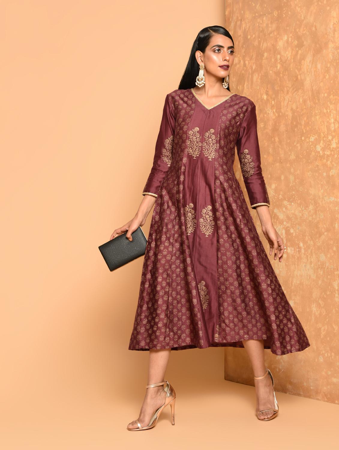 anarkali block print dress - 16017711 - Zoom Image - 1