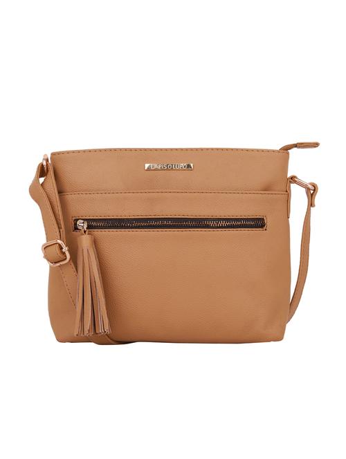 brown leatherette (pu) messenger sling bag - 16017920 - Standard Image - 1