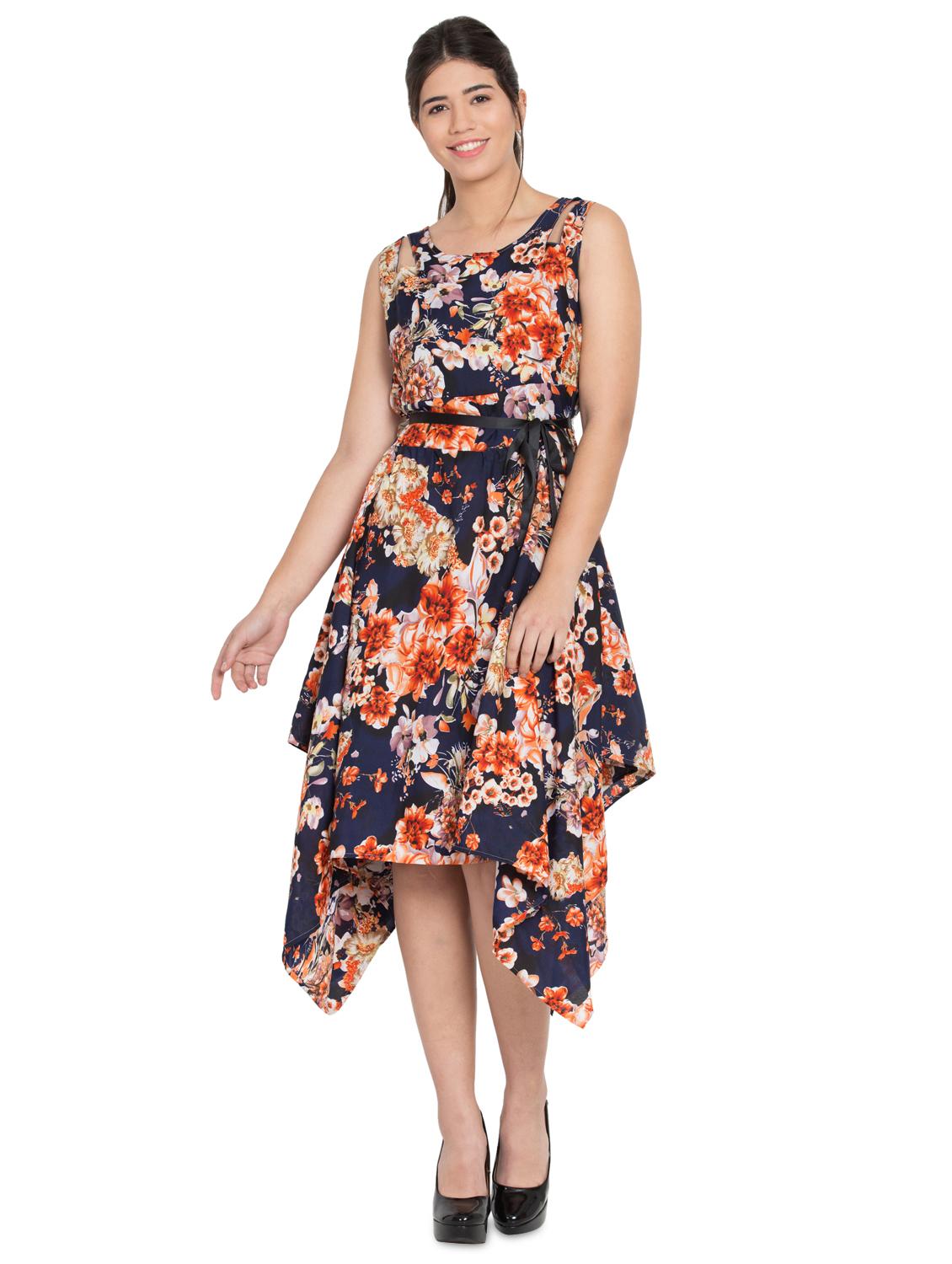 cut out detail floral asymmetric dress - 16018058 - Zoom Image - 1