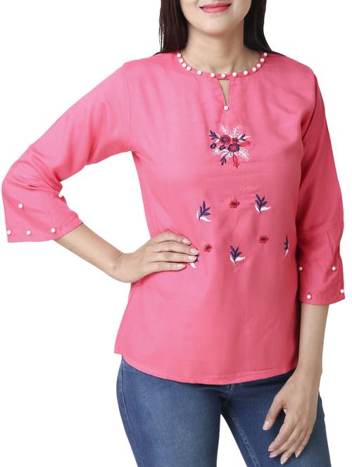 pearl embellished embroidered top - 16018327 - Standard Image - 1