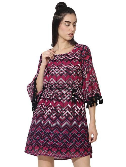 tasseled lace chevron a-line dress - 16018350 - Standard Image - 1