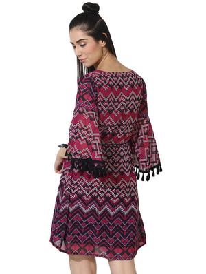 tasseled lace chevron a-line dress - 16018350 - Standard Image - 3