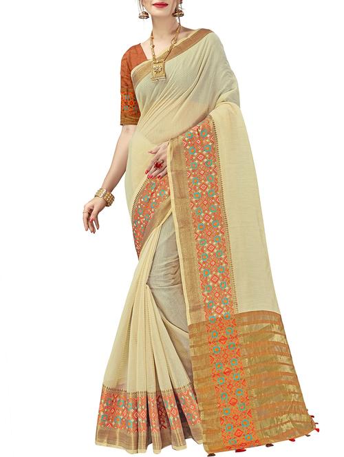zari border woven saree with blouse - 16018372 - Very Small Image - 1