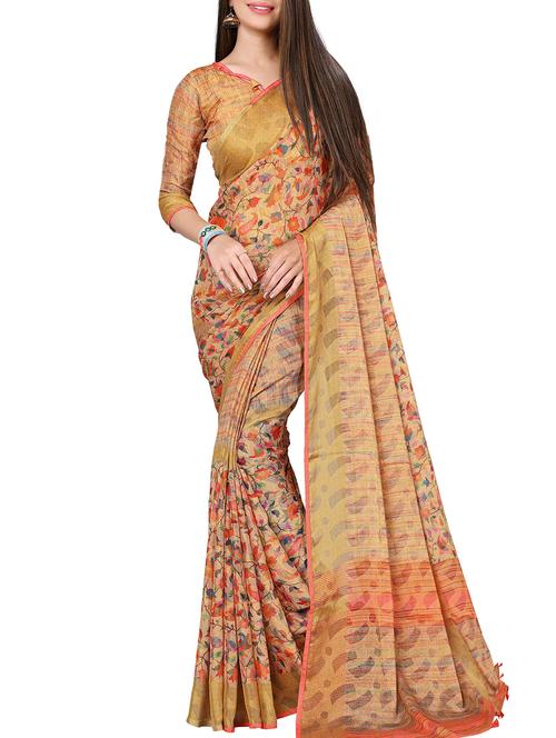 floral brasso printed saree with blouse - 16018402 - Very Small Image - 1
