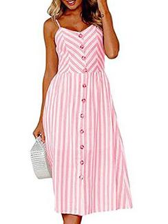 striped button up a-line dress - 16019224 - Standard Image - 1