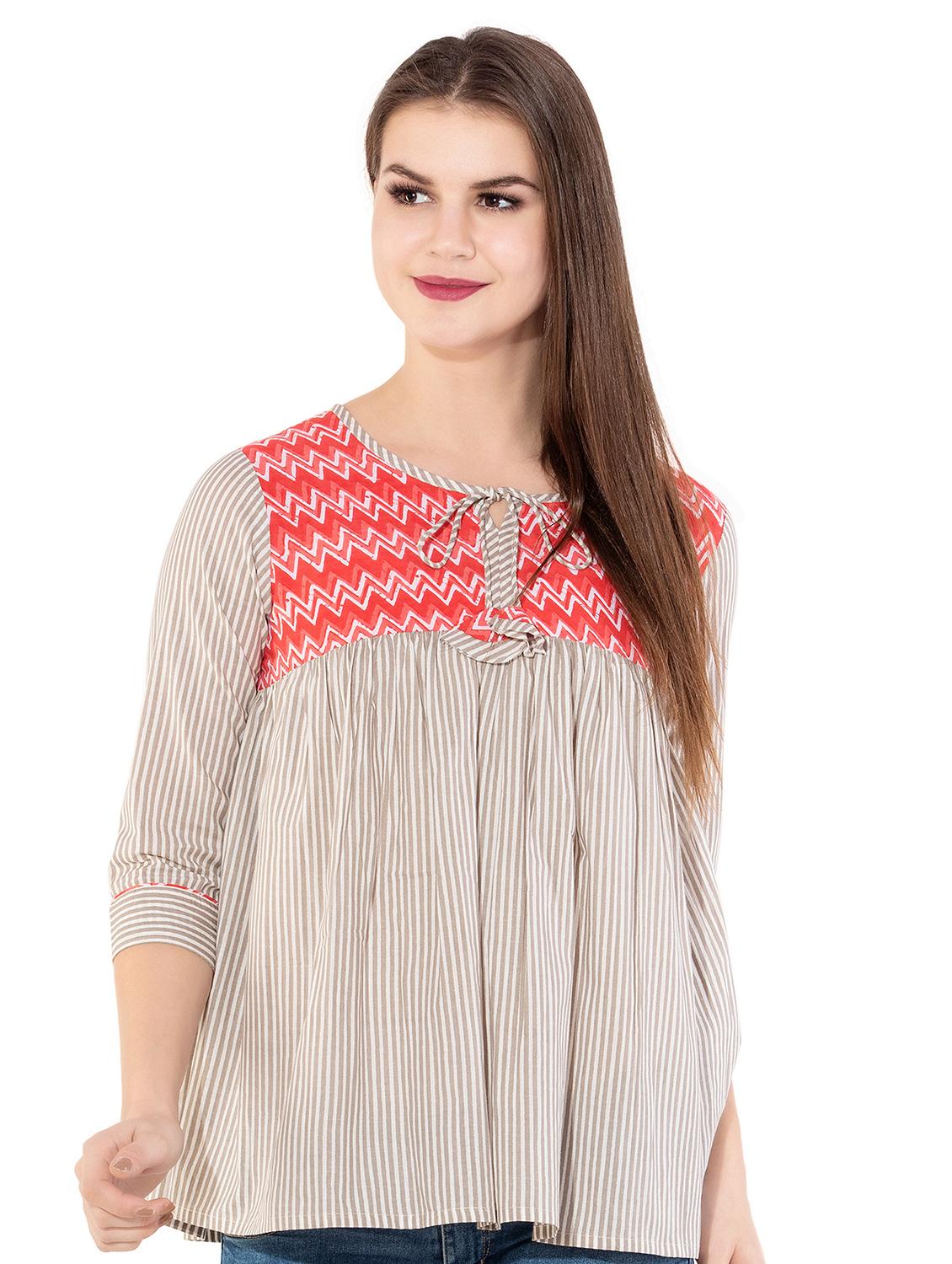 chevron yoke striped top - 16019347 - Zoom Image - 1