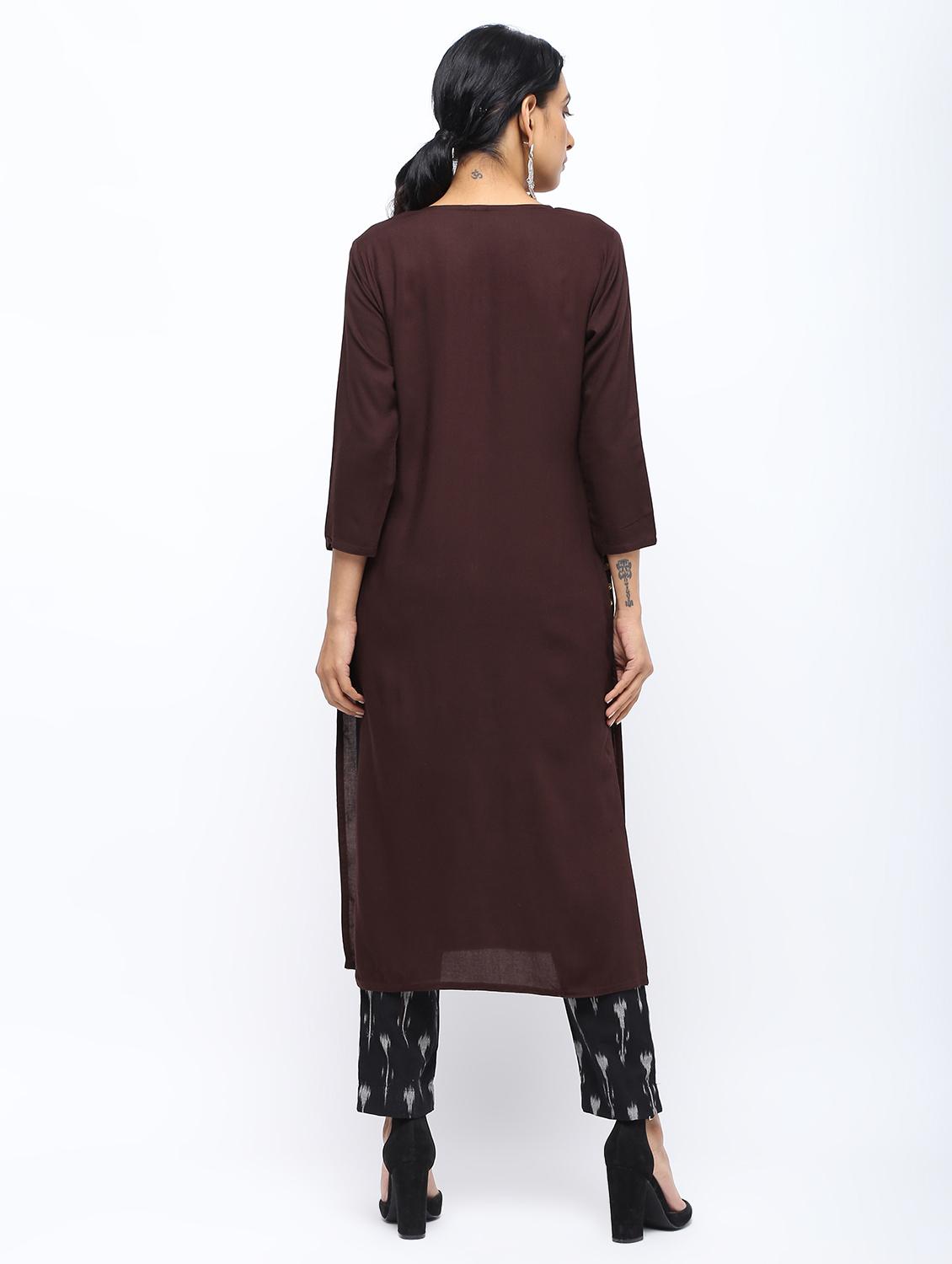 solid placket detail straight kurta - 16019698 - Zoom Image - 3