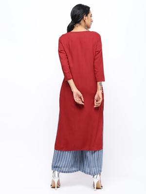 solid placket detail straight kurta - 16019699 - Standard Image - 4