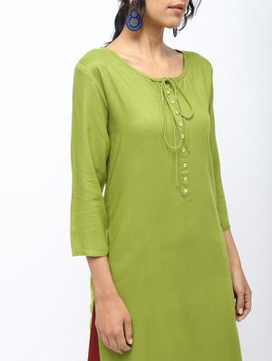 solid placket detail straight kurta - 16019700 - Standard Image - 5