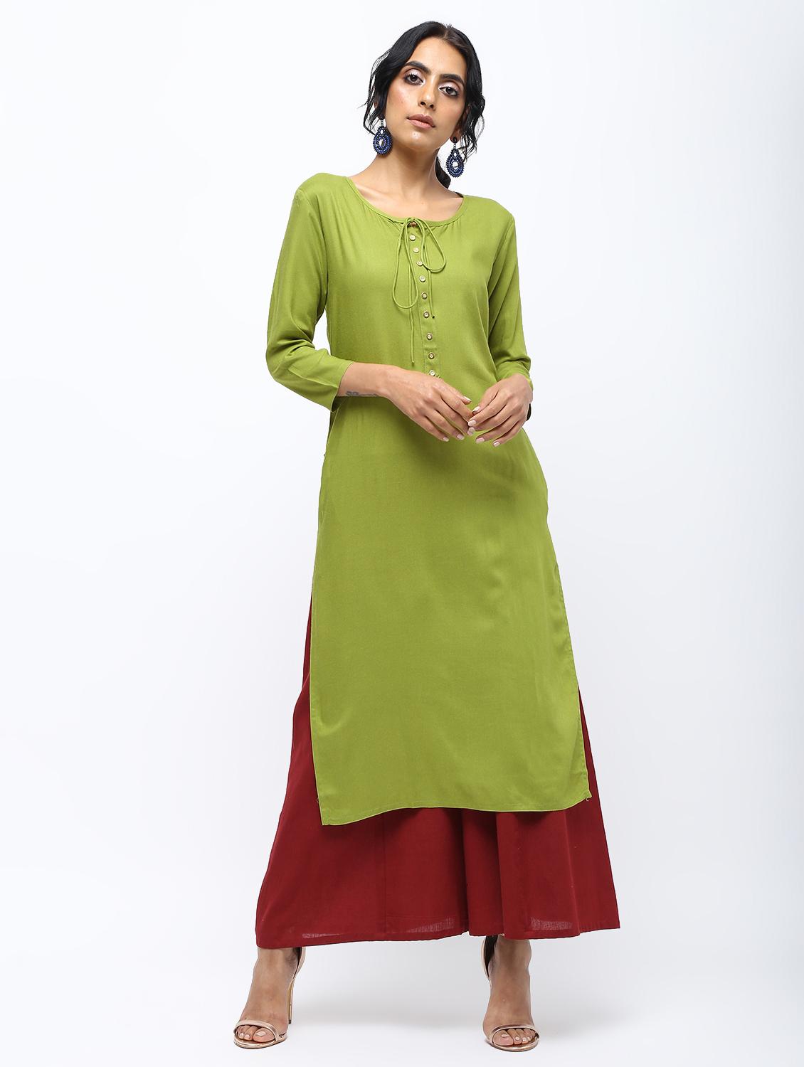 solid placket detail straight kurta - 16019700 - Zoom Image - 2