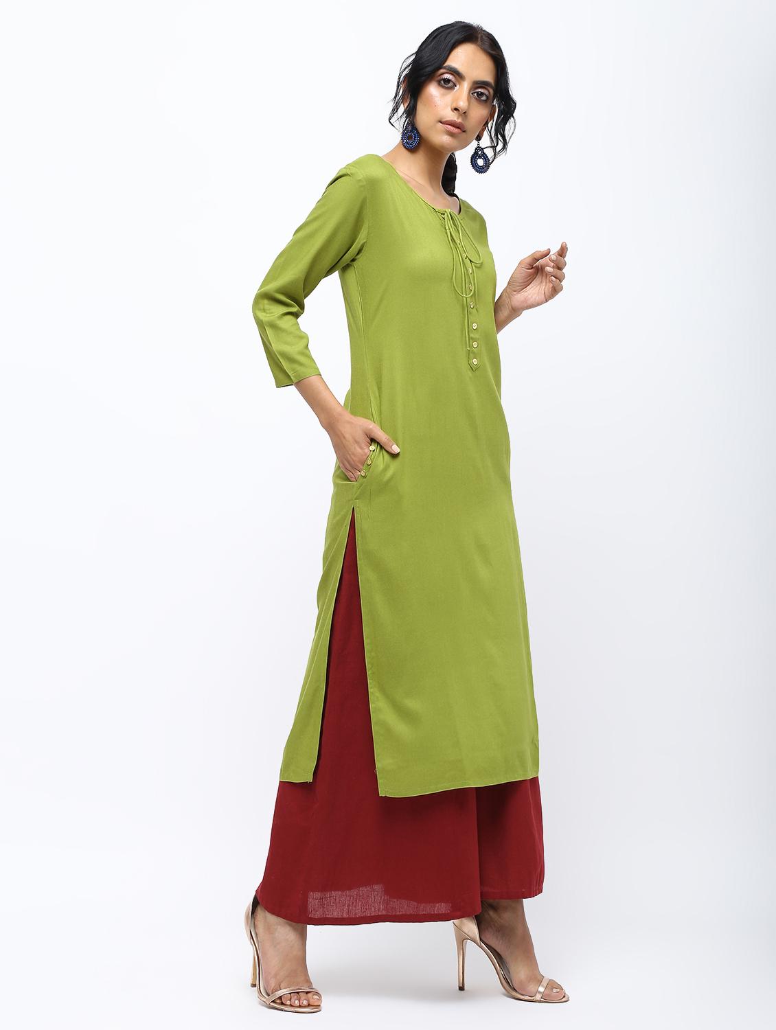solid placket detail straight kurta - 16019700 - Zoom Image - 3