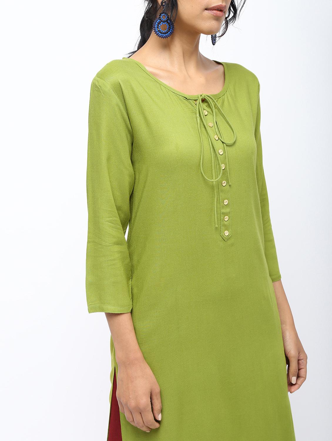 solid placket detail straight kurta - 16019700 - Zoom Image - 5