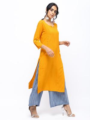 solid straight kurta with pocket - 16019706 - Standard Image - 3