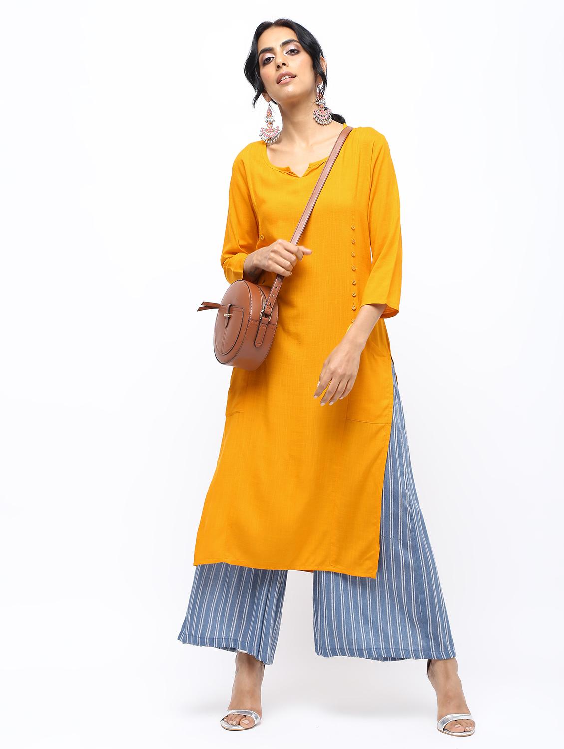 solid straight kurta with pocket - 16019706 - Zoom Image - 1