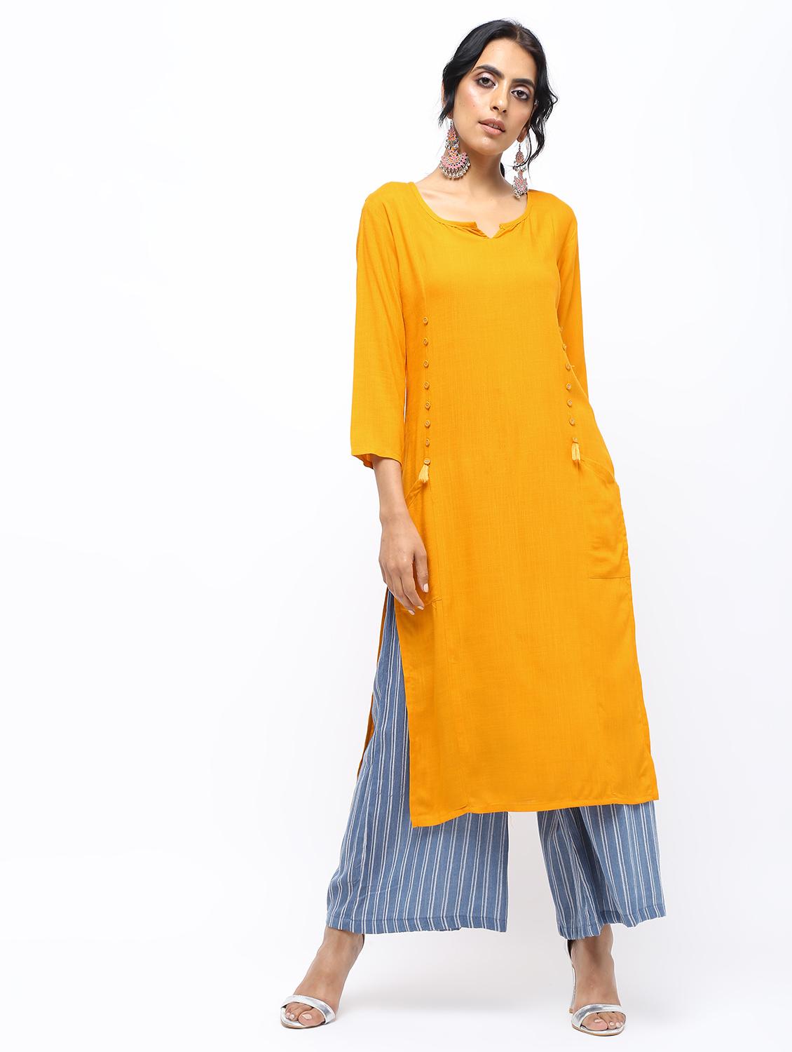 solid straight kurta with pocket - 16019706 - Zoom Image - 2