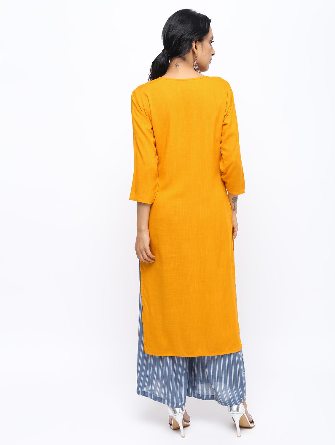 solid straight kurta with pocket - 16019706 - Zoom Image - 4