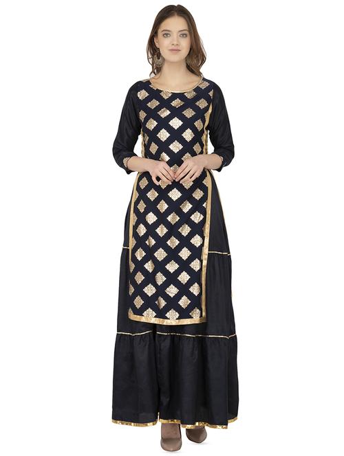 layered foil print kurta - 16019740 - Standard Image - 1