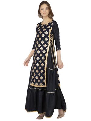 layered foil print kurta - 16019740 - Standard Image - 2