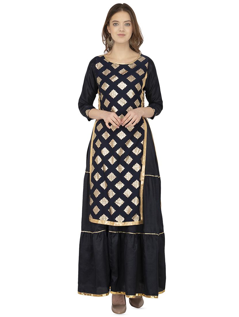 layered foil print kurta - 16019740 - Zoom Image - 1