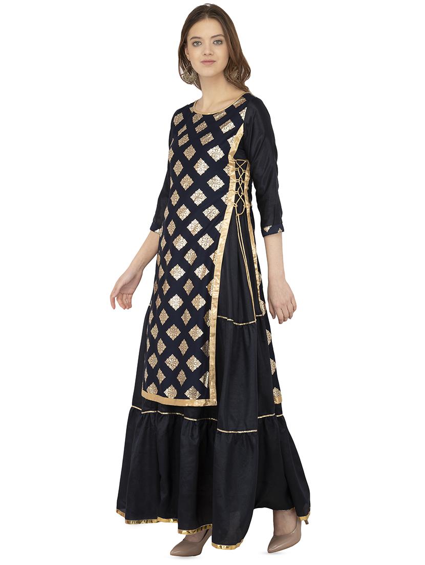 layered foil print kurta - 16019740 - Zoom Image - 2
