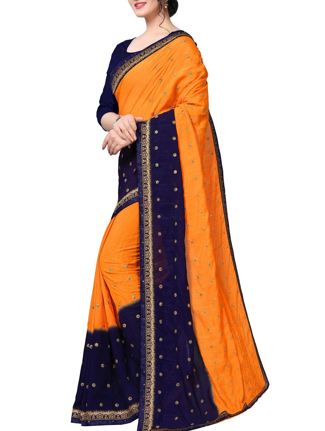 contrast border embellished saree with blouse - 16019767 - Zoom Image - 1