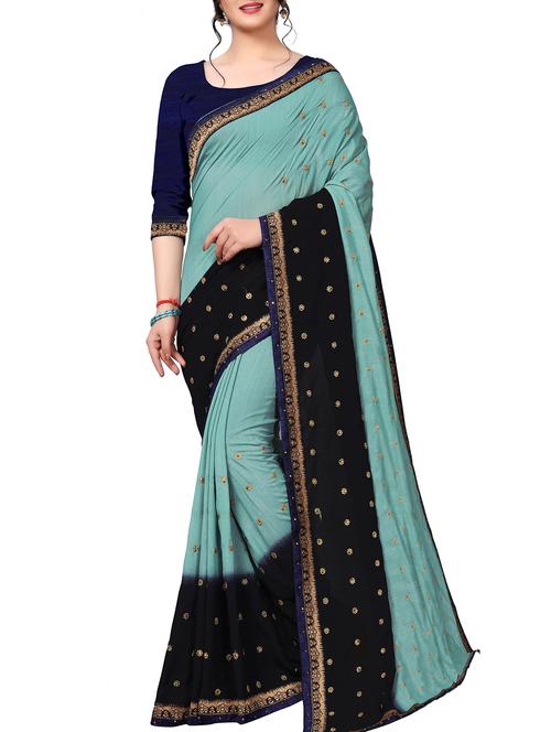 contrast border embellished saree with blouse - 16019769 - Standard Image - 1