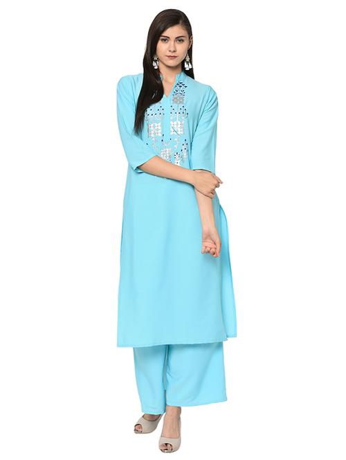 silver foil printed kurta with palazzo set - 16019775 - Very Small Image - 1
