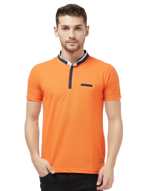 orange solid collared t-shirt - 16021560 - Standard Image - 1