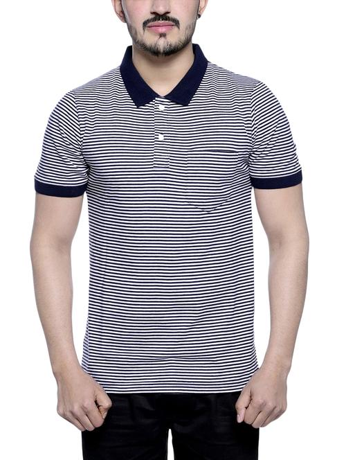 navy blue striped polo t-shirt - 16022296 - Standard Image - 1
