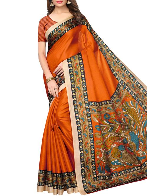 Kalamkari printed saree with blouse - 16023615 - Standard Image - 1