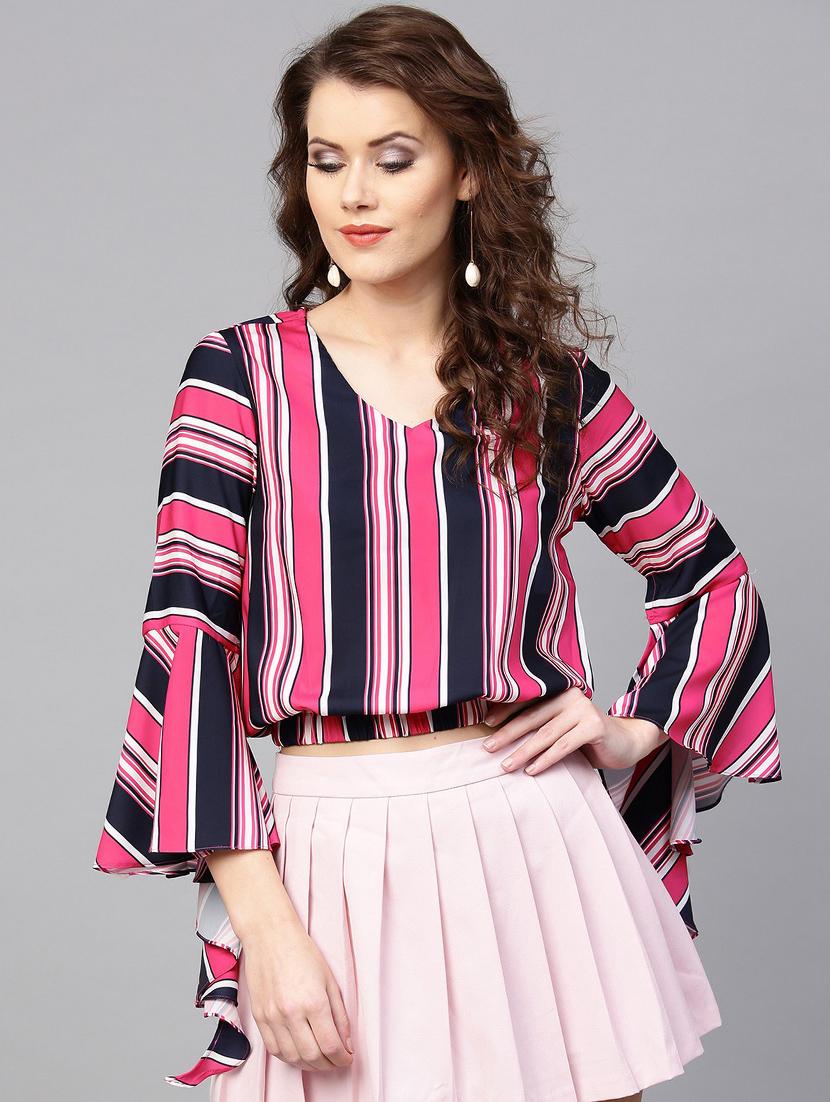 striped bell sleeved top - 16024615 - Zoom Image - 1