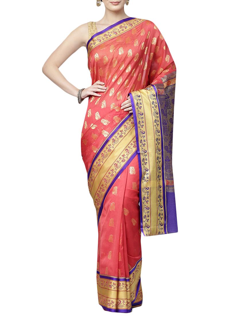 conversational zari motif orange woven saree with blouse - 16024775 - Zoom Image - 1