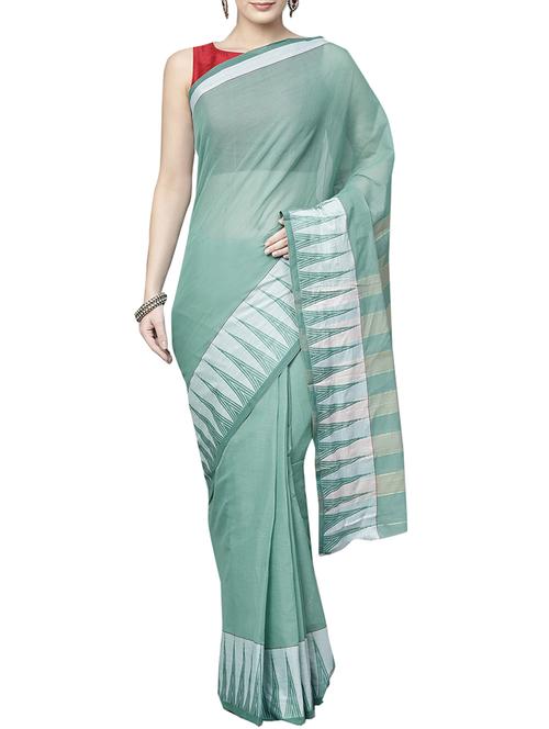 temple border turquoise woven saree with blouse - 16024776 - Standard Image - 1
