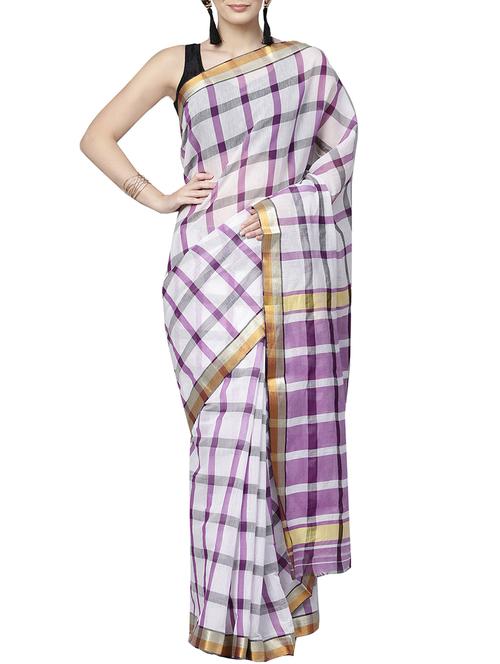 checkered motif woven saree with blouse - 16024777 - Standard Image - 1