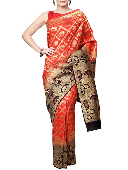 conversational zari motif woven saree with blouse - 16024814 - Standard Image - 1