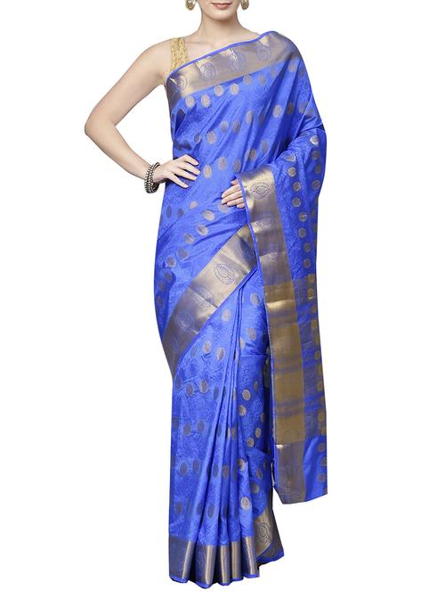 ethnic zari motif woven saree with blouse - 16024815 - Standard Image - 1