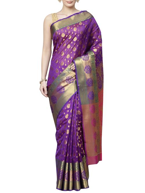 ethnic zari motifs purple woven saree with blouse - 16024817 - Standard Image - 1