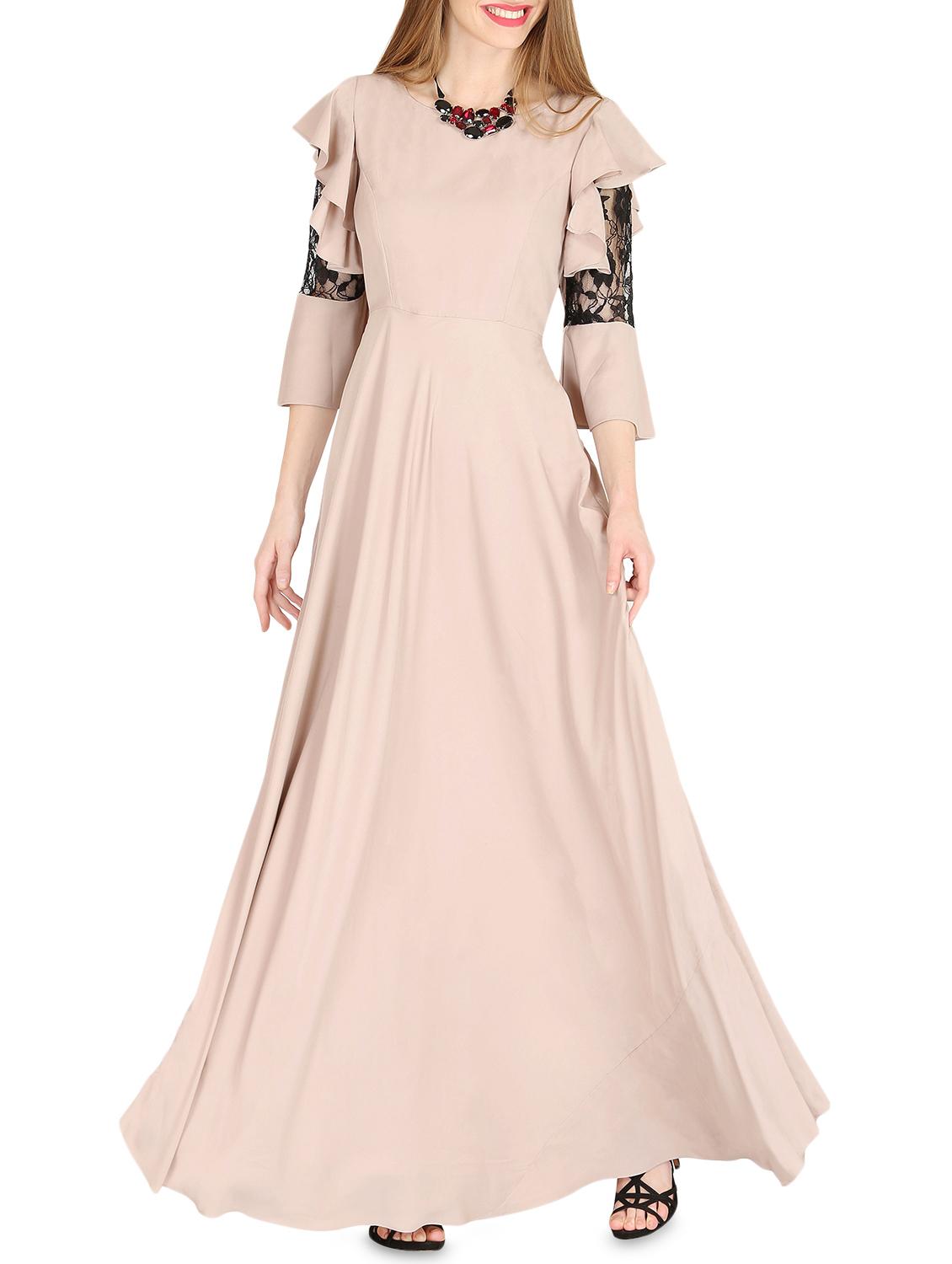 contrast lace flared maxi dress - 16026822 - Zoom Image - 1