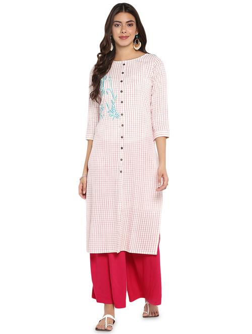 Checkered embroidered straight kurta - 16027072 - Standard Image - 1
