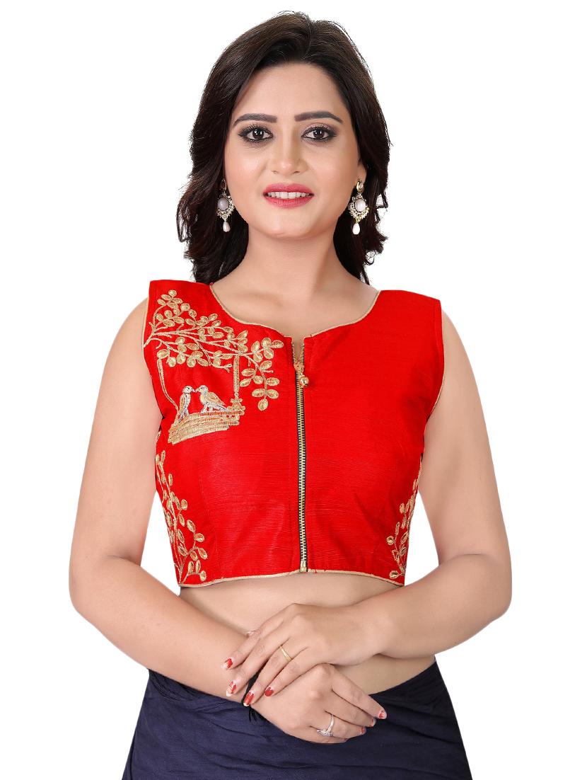 red silk embroidered blouse - 16027709 - Zoom Image - 1