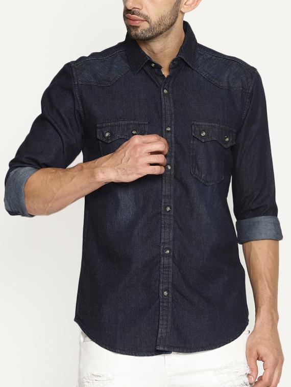 navy blue cotton casual shirt - 16028807 - Zoom Image - 1