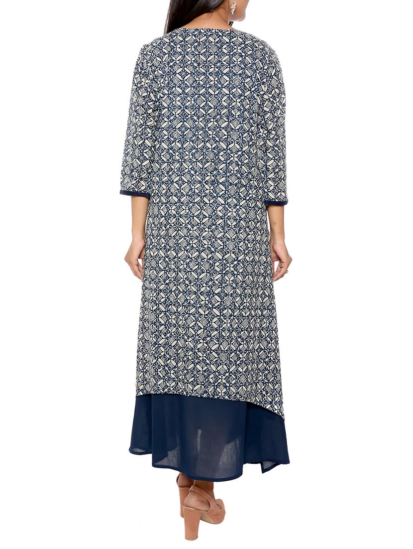 printed layered kurta with tassels - 16029098 - Zoom Image - 3