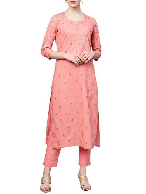 foil printed kurta with pant set - 16029356 - Standard Image - 1