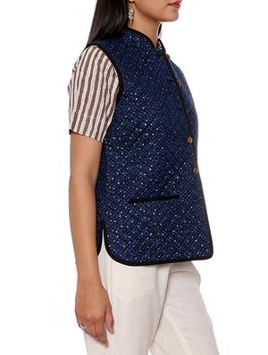 navy blue printed ethnic jacket - 16029430 - Standard Image - 2