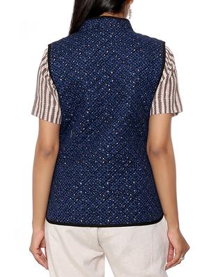 navy blue printed ethnic jacket - 16029430 - Standard Image - 3