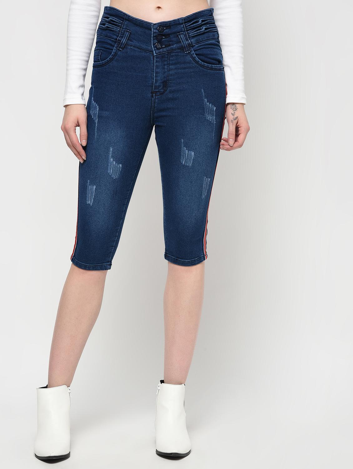 side taped distressed capri - 16029782 - Zoom Image - 2