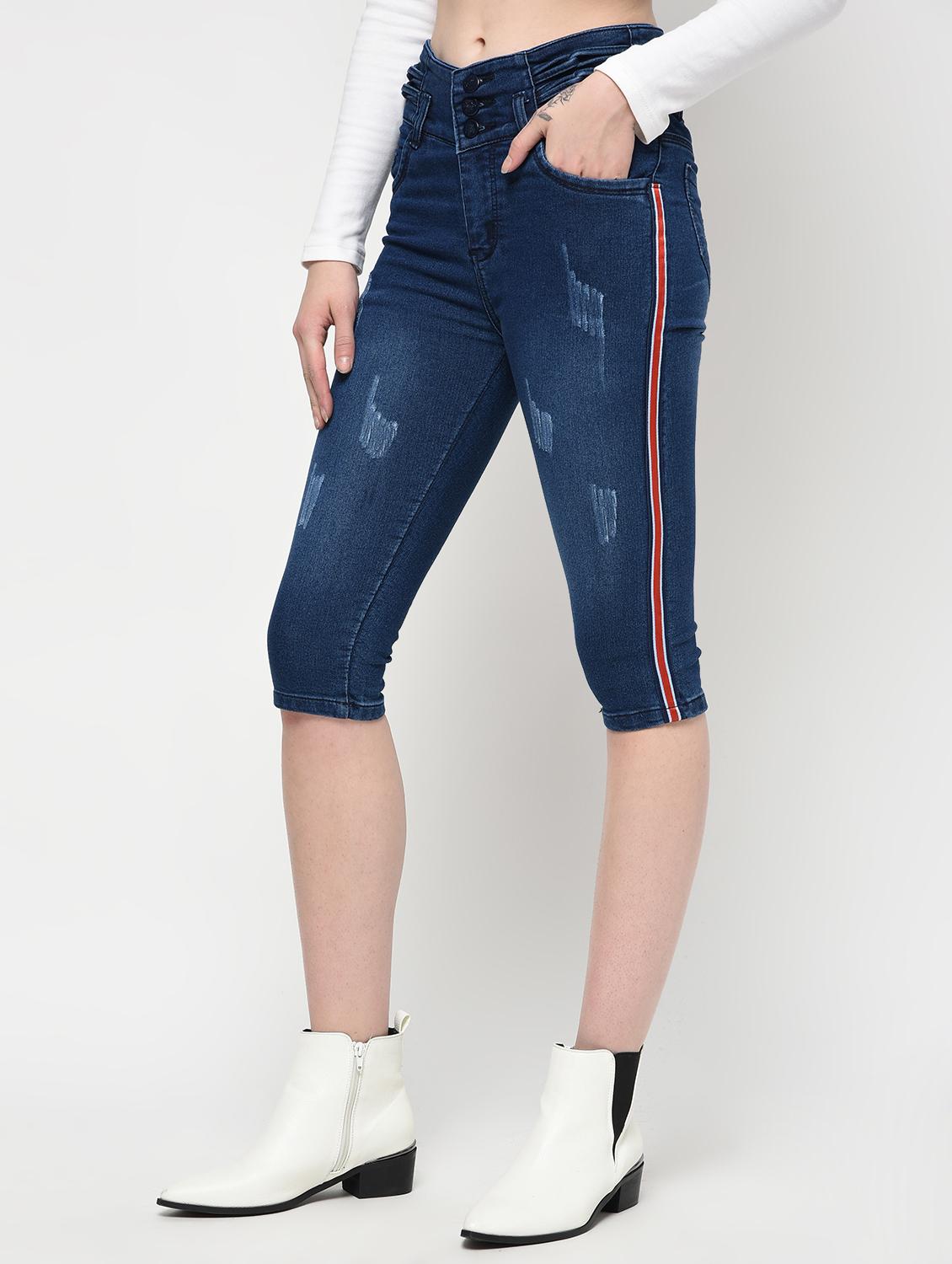 side taped distressed capri - 16029782 - Zoom Image - 3