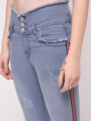 frayed detail side taped jeans - 16029801 - Standard Image - 5