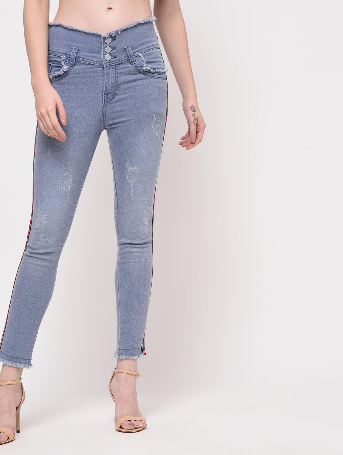 frayed detail side taped jeans - 16029801 - Zoom Image - 1