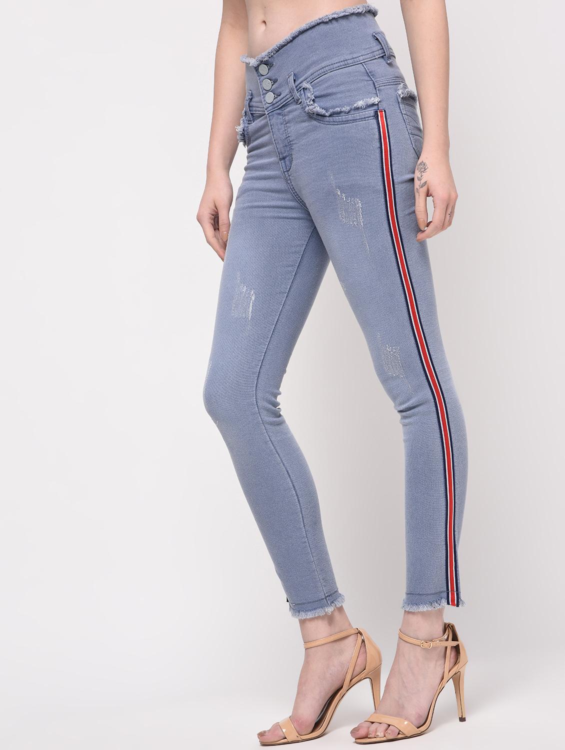 frayed detail side taped jeans - 16029801 - Zoom Image - 2